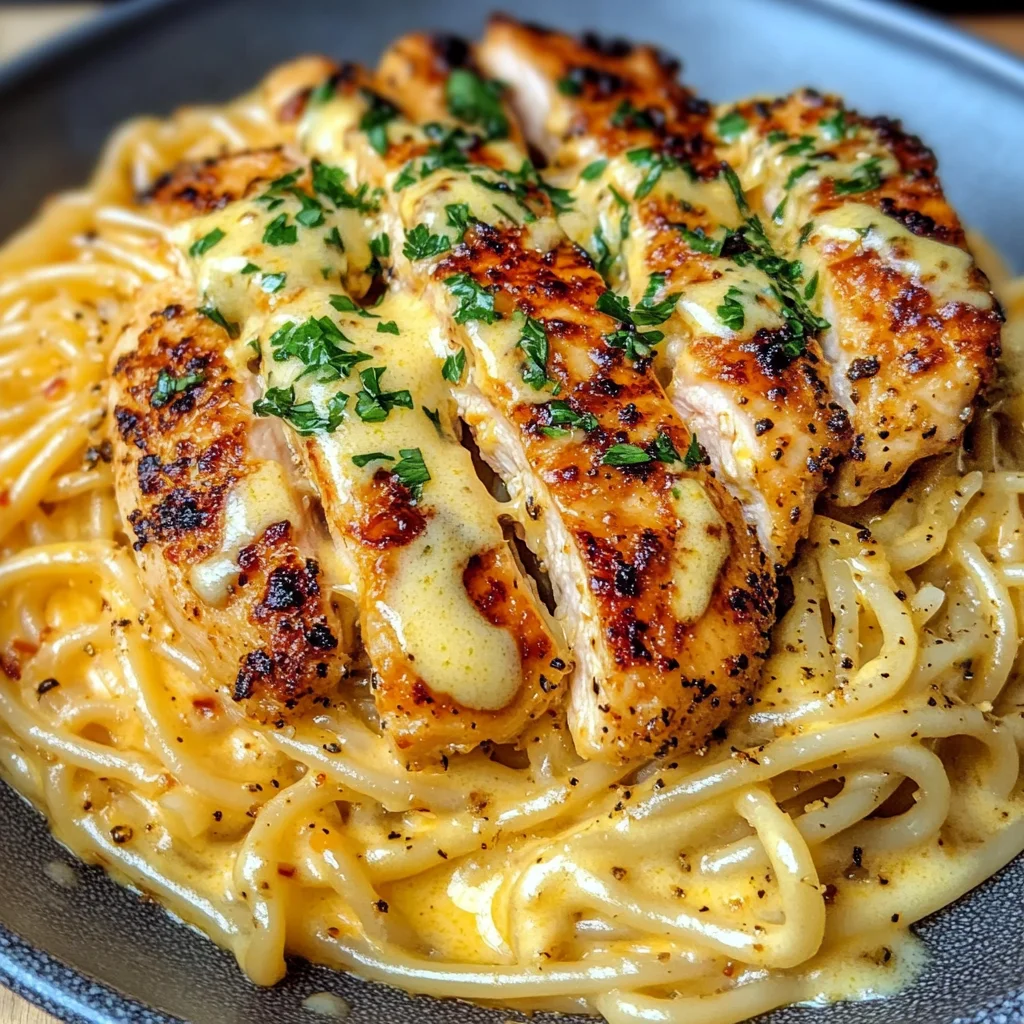 Cheesy Garlic Butter Chicken Spaghetti