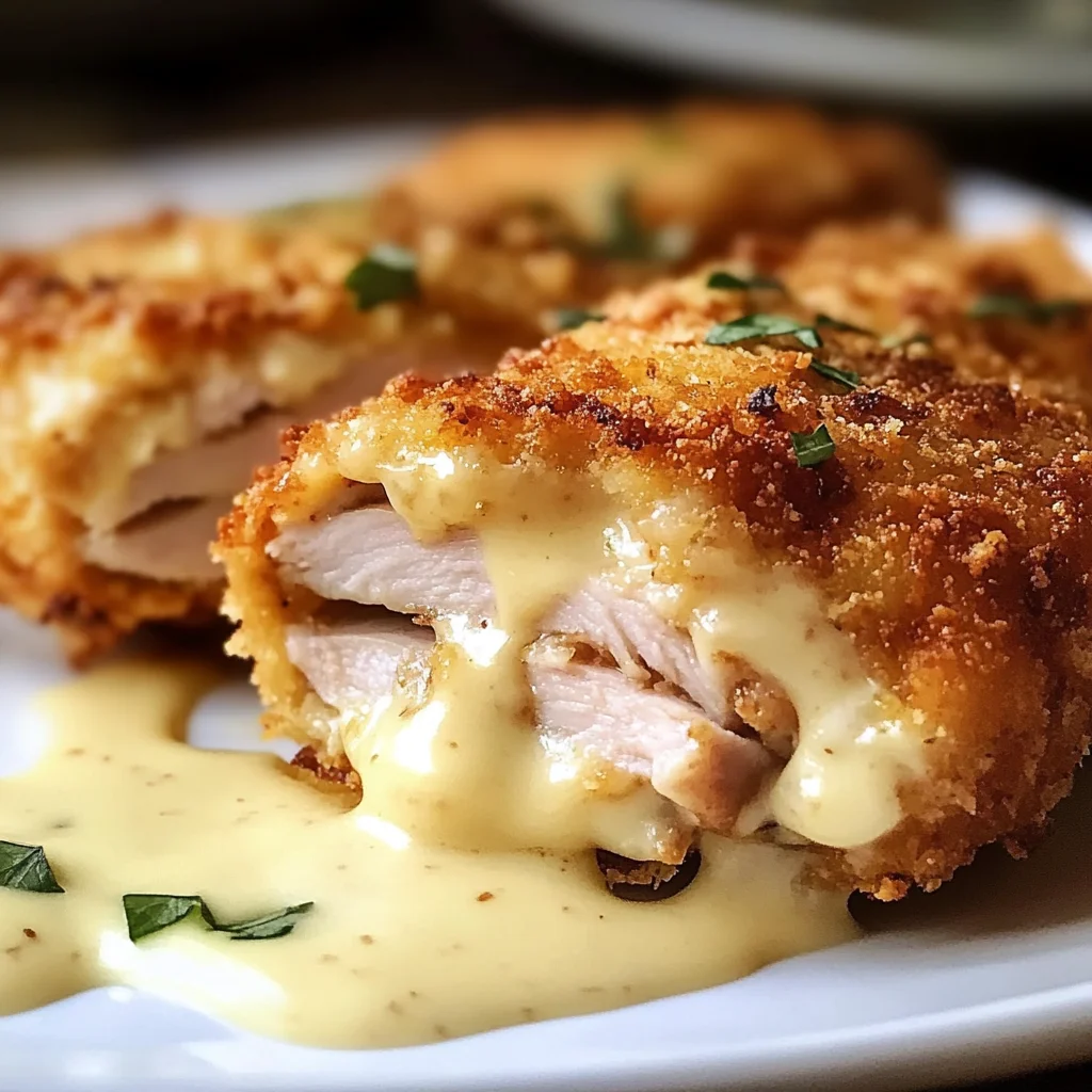 Chicken Cordon Bleu with Swiss Cheese Sauce is delicious.