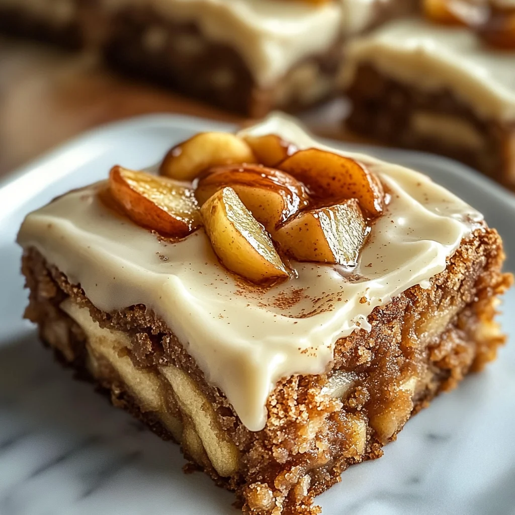 Cinnamon Blondies with Caramelized Apples and Cream Cheese Frosting