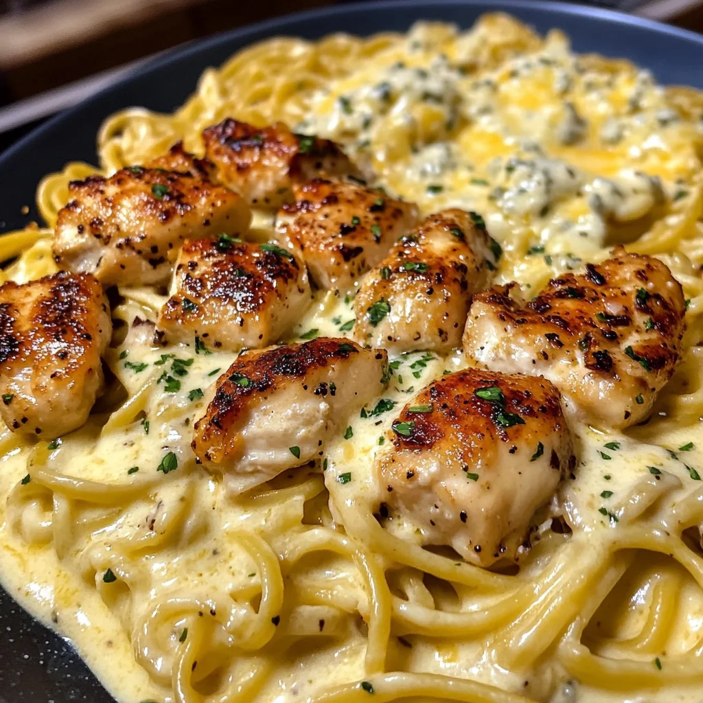 Creamy Chicken Linguine with Cheddar Parmesan Garlic Sauce
