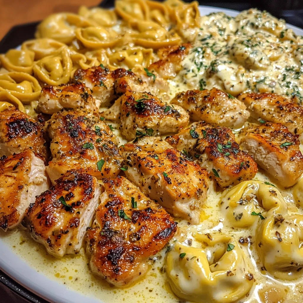 Garlic Butter Chicken with Creamy Tortellini Mozzarella Sauce