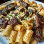 Garlic Butter Steak Bites with Creamy Mozzarella Rigatoni