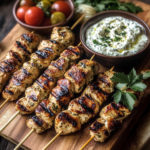Greek Chicken Souvlaki Grazing Board with Feta Dip – A Mediterranean Feast to Share