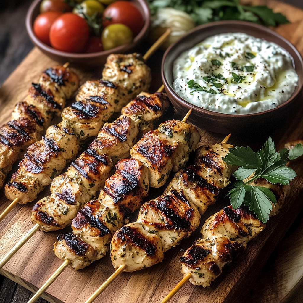 Greek Chicken Souvlaki Grazing Board with Feta Dip – A Mediterranean Feast to Share