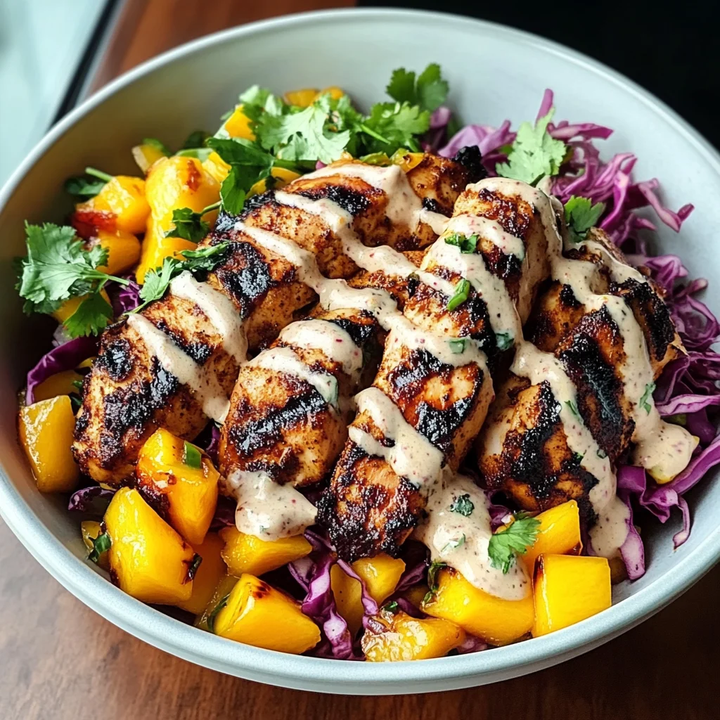 Jerk Chicken & Mango Slaw Bowls with Honey Lime Cream