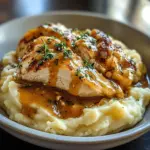 Chicken and Garlic Gravy with Cheesy Mashed Potatoes