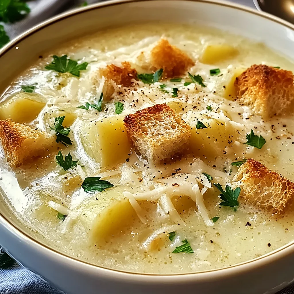 Soothing Hangover Cure Garlic Potato Soup - theamazingfood