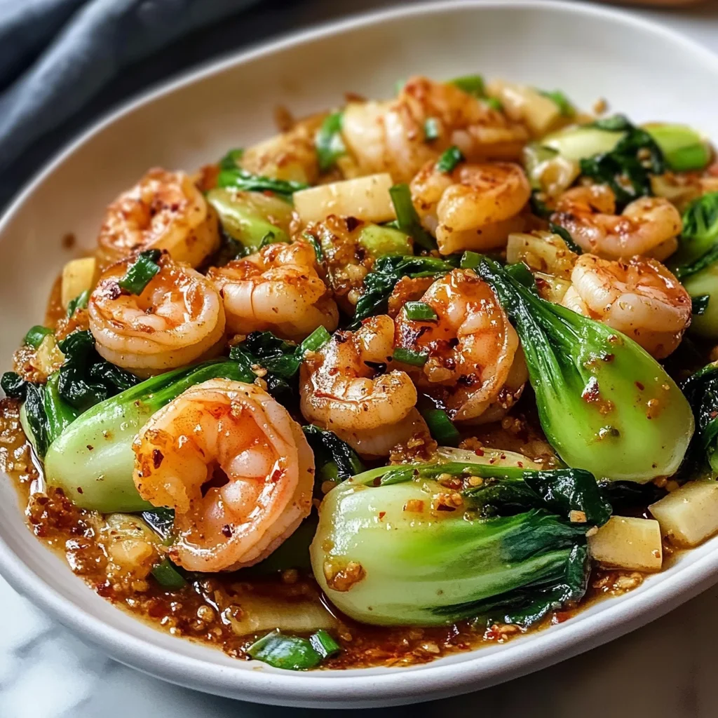 Spicy Garlic Butter Shrimp and Baby Bok Choy