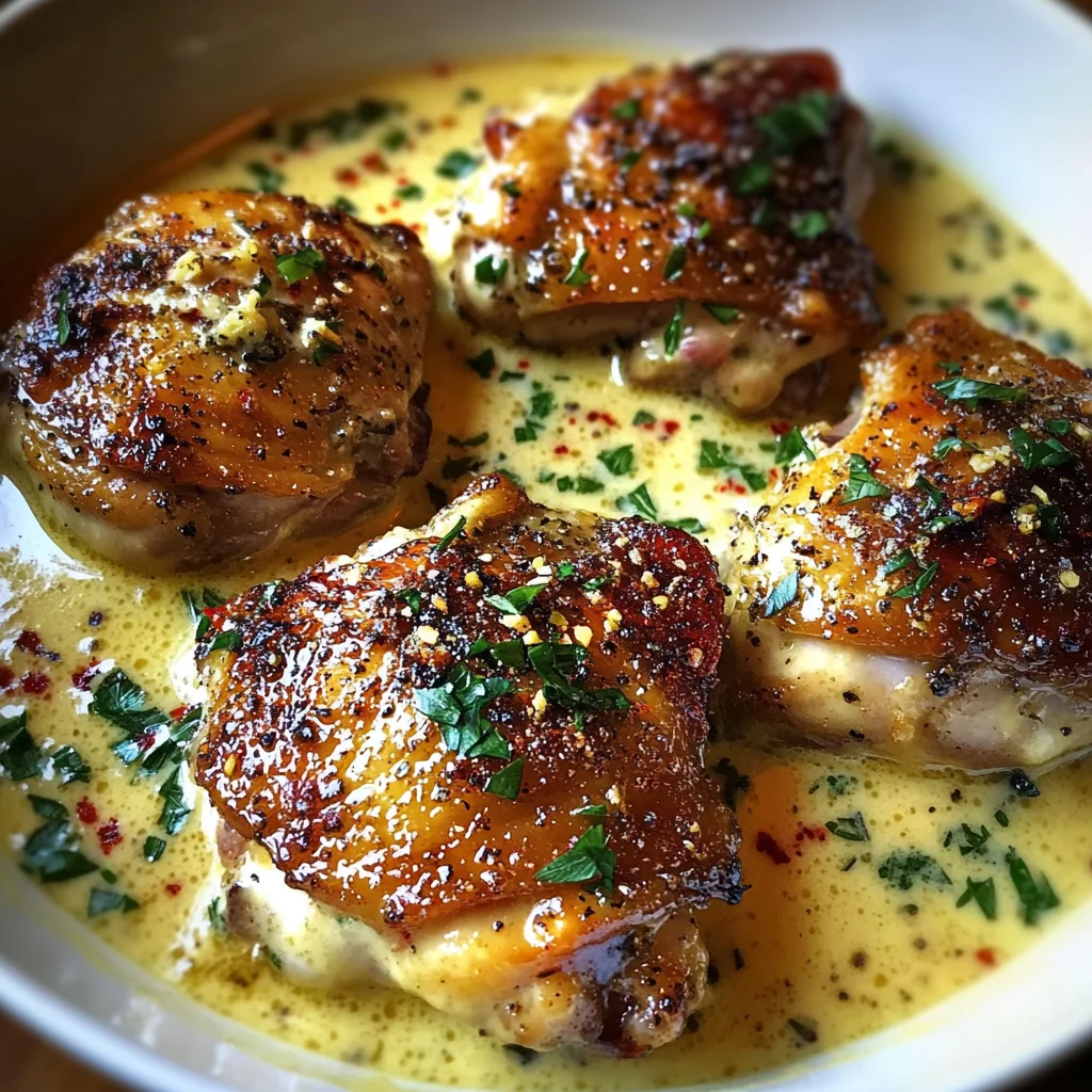 Bobby Flay Chicken Thighs with Creamy Garlic Sauce