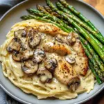 Creamy Garlic Mushroom Chicken Alfredo with Asparagus