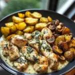 Garlic Mushroom Chicken Alfredo with Crispy Potatoes