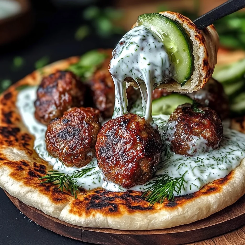 Greek Meatball Pitas With Cucumber Yogurt Sauce