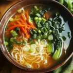 Healing Ginger Garlic Broth with Rice Noodles and Bok Choy